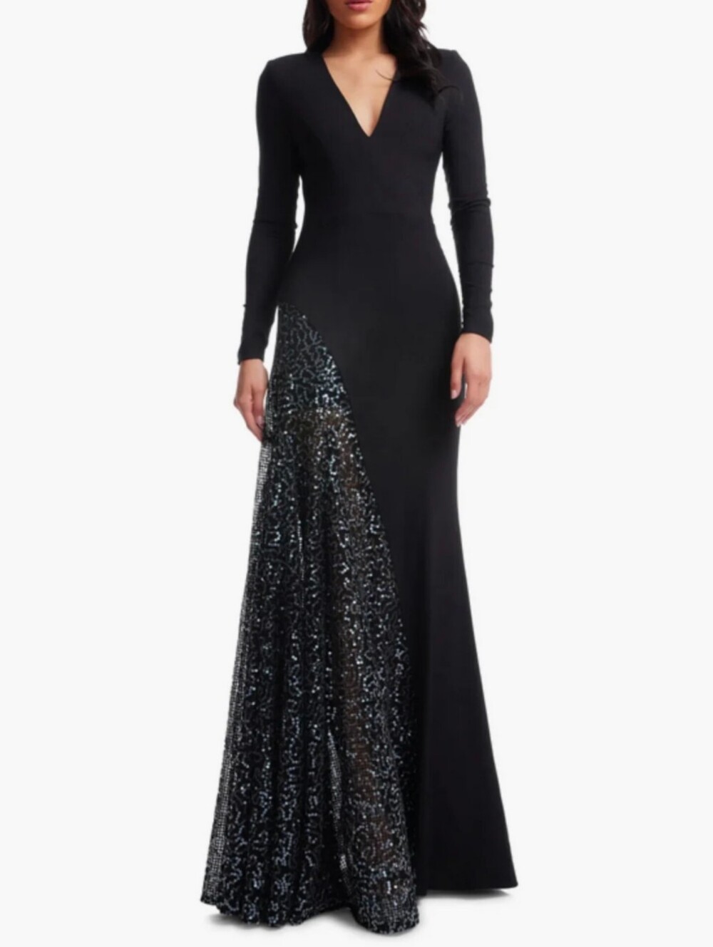 Dress the Population Winnie Sequin Panel Long Sleeve Gown